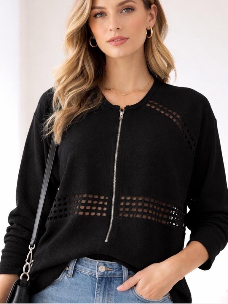 Iro Black Zip-Front Long Sleeve Top